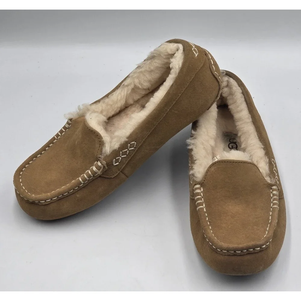 UGG Ansley Slippers Womens 5 Chestnut Sheepskin Moccasin Cozy - Picture 6 of 12